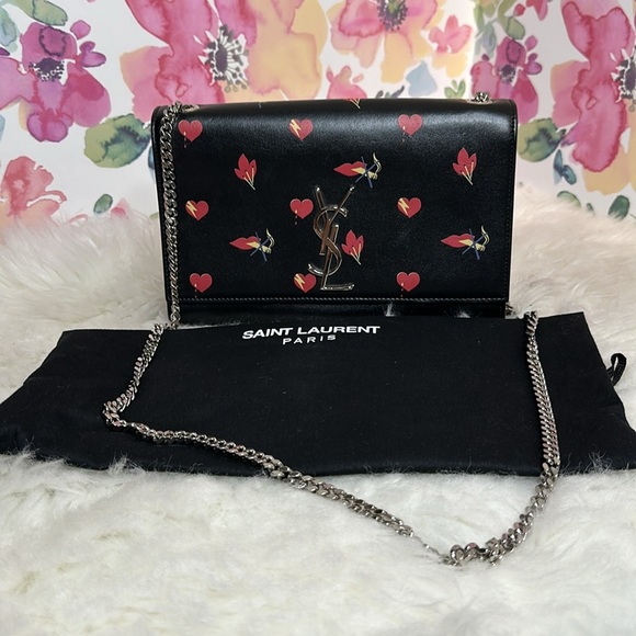 💯Authentic YSL  Black Calfskin Printed Kate Medium, Black🍀 - Picture 4 of 17